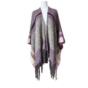 Aleissa‎ Pink Soft Fringed Shawl Poncho Cape One Size Bohemian Clueless Plaid